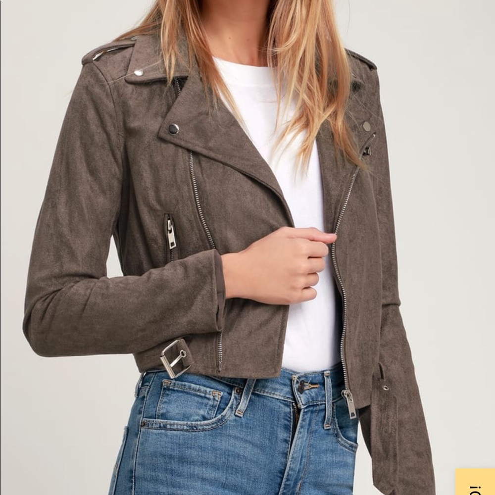 Ride With Me Dark Grey Vegan Suede Moto Jacket (M)